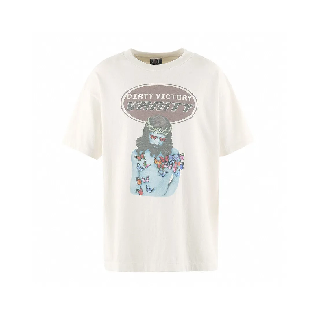 SAINT Mxxxxxx VANITY SS TEE/WHT Jesus Butterfly Print Short Sleeve Off-White S-XL Cylindrical No Side Seam Fabric 220g High Weight OE Yarn ⚠️Note: It is almost meaningless if it is not a cylindrical fabric Customized main mark/wash mark/little angel anti-counterfeiting label Original-level printing factory Top purchasing level